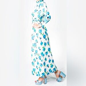 Vintage Floral Blue and Green Maxi Dress